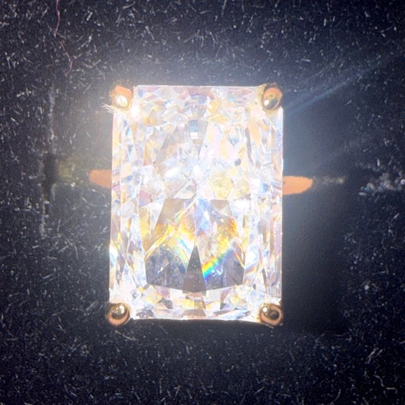 Radiant Cut CZ Solitaire Ring 14k Gold Plated Sterling Silver Engagement Promise - Picture 2 of 9